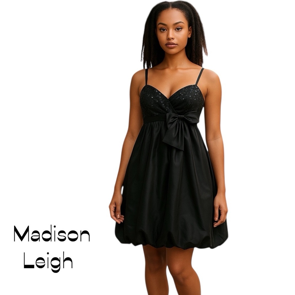 Madison Leigh Black Sequined Balloon Hem Dress NWOT Size 10